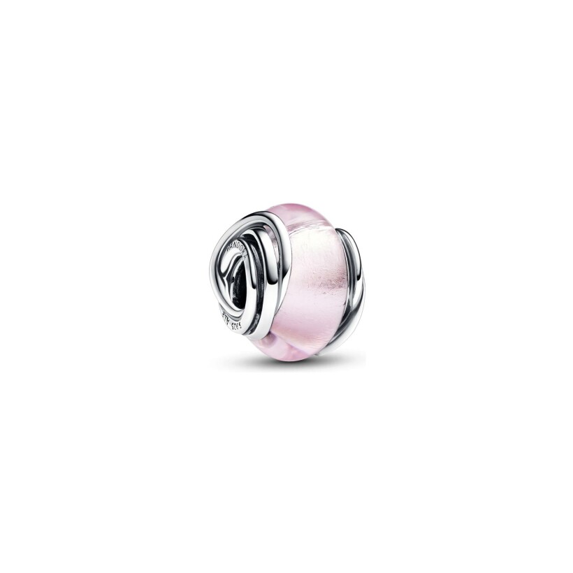 Charms Pandora Moments Murano Rose Et Cercles en argent et verre