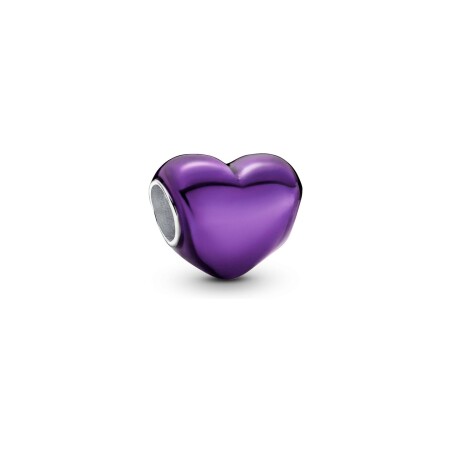 Charm Pandora Cœur Violet Métallique en argent et résine