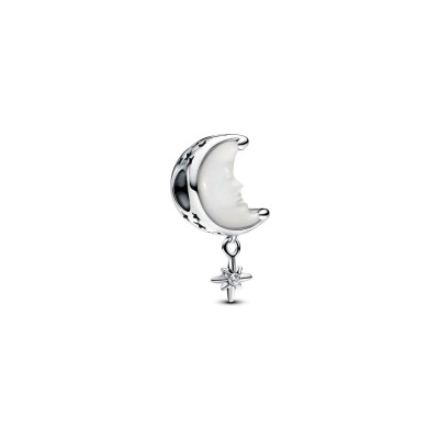 Charm Pandora Moments Lune Etoile Polaire en argent, oxyde de zirconium et nacre