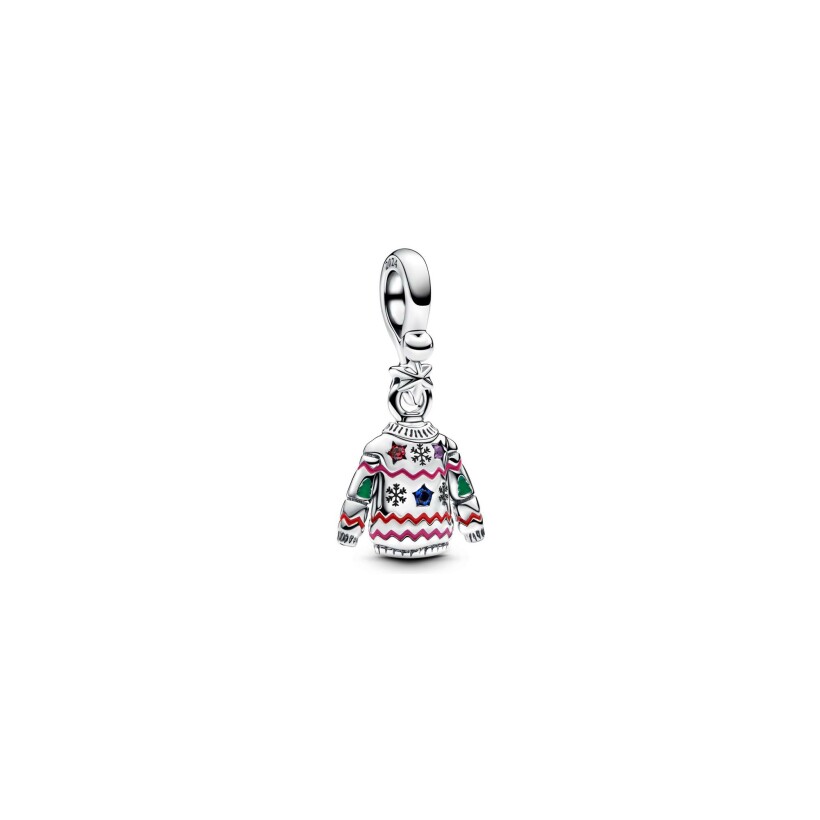 Charm Pandora Moments Pull de Noël en argent et résine