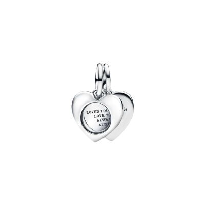 Charm Pandora Pendant Double Loupe Cœur Gravable en argent