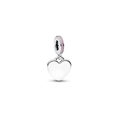 Charm Pandora Pierre Rose Cœur Gravable en argent et oxydes de zirconium