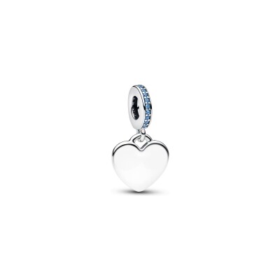 Charm Pandora Pierre Bleue Cœur Gravable en argent et oxydes de zirconium