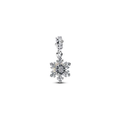 Charm Pandora Double Flocon de Neige Opalescent en argent, résine et oxydes de zirconium