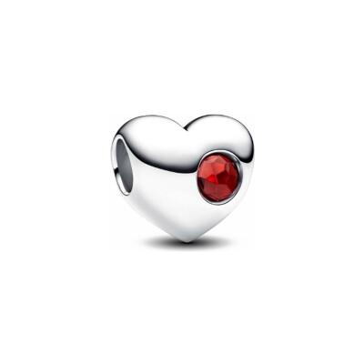 Charm Pandora Cœur Pierre Rouge Gravable en argent