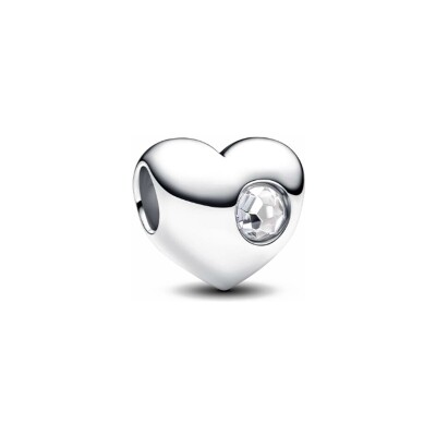 Charm Pandora Cœur Pierre Incolore Gravable en argent