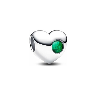 Charm Pandora Cœur Pierre Verte Gravable en argent