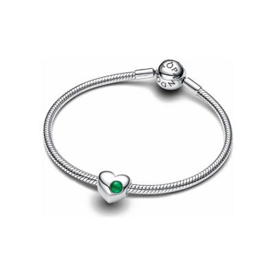Charm Pandora Cœur Pierre Verte Gravable en argent