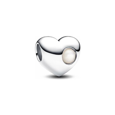 Charm Pandora Cœur Pierre Blanche Gravable en argent