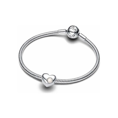 Charm Pandora Cœur Pierre Blanche Gravable en argent