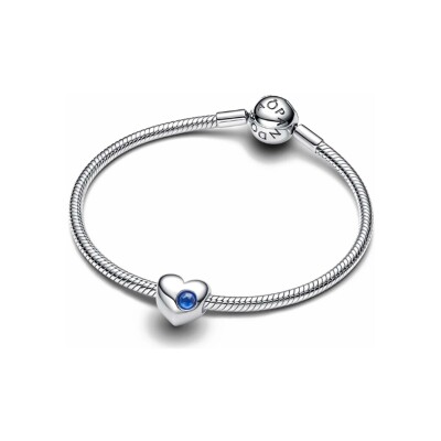 Charm Pandora Cœur Pierre Bleue Gravable en argent