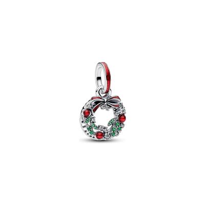 Charm Pandora Double Couronne de Noël en argent, émail et oxydes de zirconium