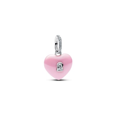 Charm Pandora Moments Cadenas Cœur en argent, céramique et oxyde de zirconium