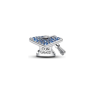 Charm Pandora Moments Chapeau de Diplômé 2026 Bleu Scintillant en argent et oxyde de zirconium