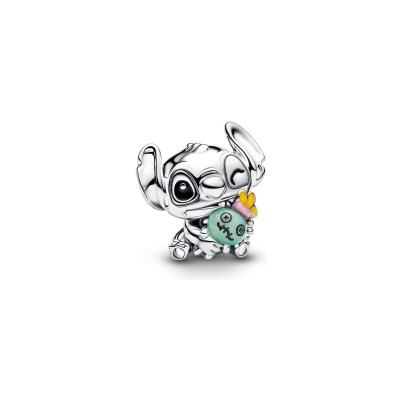 Charm Disney x Pandora Stitch et Scrump en argent, verre de Murano et résine