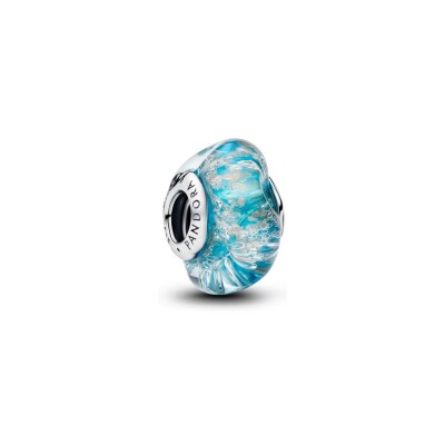 Charm Pandora Moments Turquoise et Paillettes en argent et verre de Murano