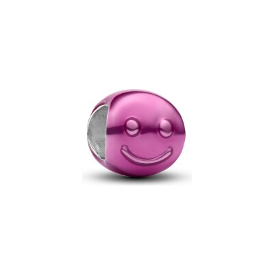 Charm Pandora Moments Mini Visage Souriant Rose en argent et émail
