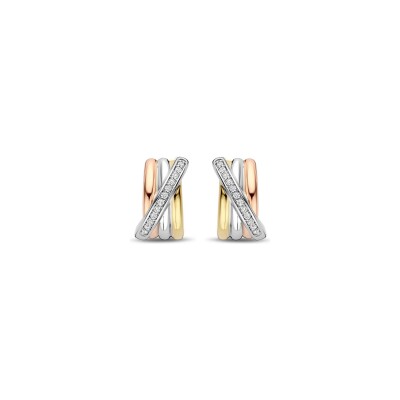 Boucles d'oreilles Ti Sento en argent plaqué platine, argent plaqué or jaune, rose et oxyde de zirconium