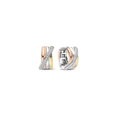 Boucles d'oreilles Ti Sento en argent plaqué platine, argent plaqué or jaune, rose et oxyde de zirconium