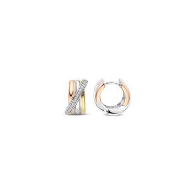 Boucles d'oreilles Ti Sento en argent plaqué platine, argent plaqué or jaune, rose et oxyde de zirconium
