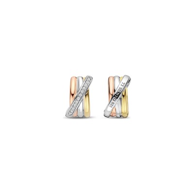 Boucles d'oreilles Ti Sento en argent plaqué platine, argent plaqué or jaune, rose et oxyde de zirconium