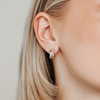 Boucles d'oreilles Ti Sento en argent plaqué platine, argent plaqué or jaune, rose et oxyde de zirconium