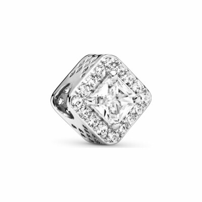 Charm Pandora Timeless halo scintillant carré en argent et oxyde de zirconium