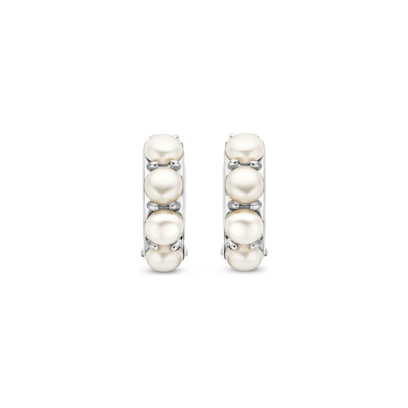 Boucles d'oreilles Ti Sento en argent plaqué platine et perle d'imitation