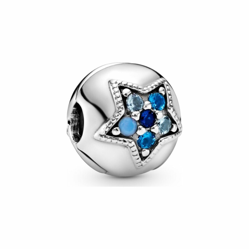 Charm Pandora Passions clip étoile bleue brillante en argent et cristal