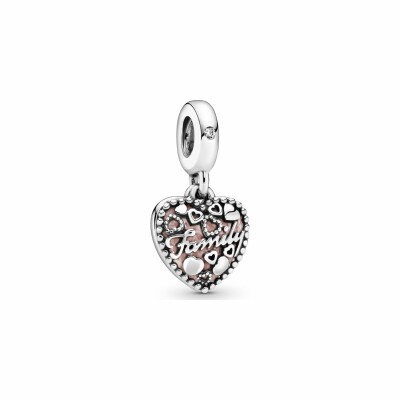 Charm Pandora People pendant cœur l'amour est le ciment de la famille en argent, résine et oxyde de zirconium