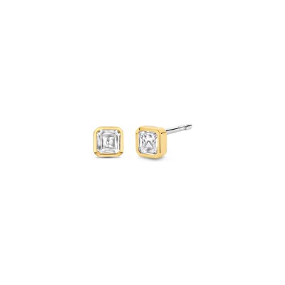 Boucles d'oreilles Ti Sento en argent doré, argent plaqué platine et oxydes de zirconium