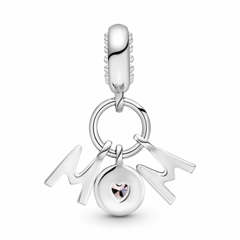 Charm Pandora People pendant lettres mum (maman) en argent et cristal