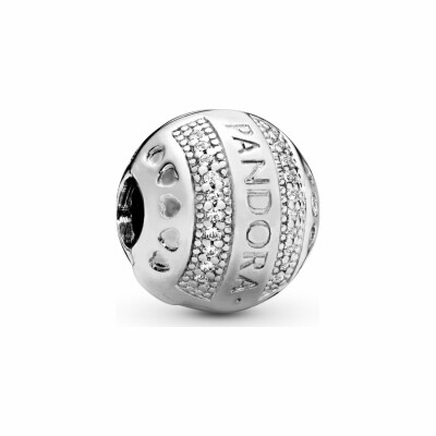 Charm Pandora Signature clip rond signature en argent, silicone et oxyde de zirconium