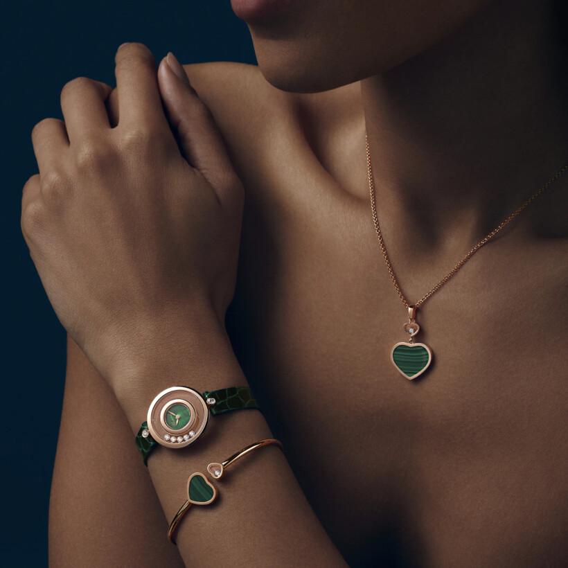 Chopard Happy Hearts necklace, rose gold, diamond and malachite