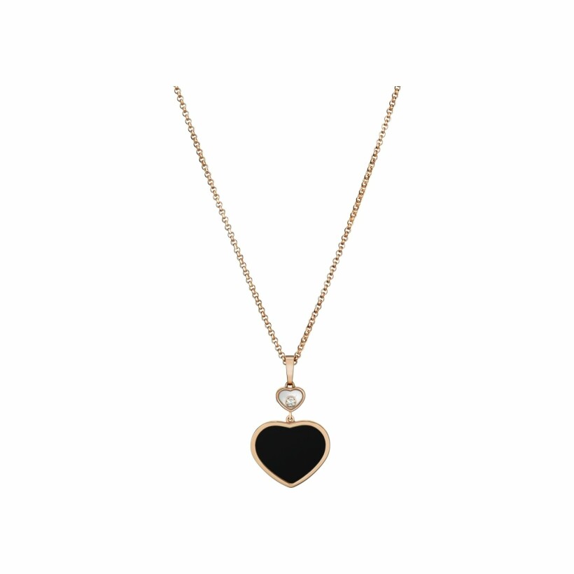 Chopard Happy Hearts Halskette aus Roségold, Diamant und Onyx