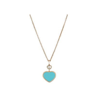 Pendentif Chopard Happy Hearts en or rose, diamant et turquoise