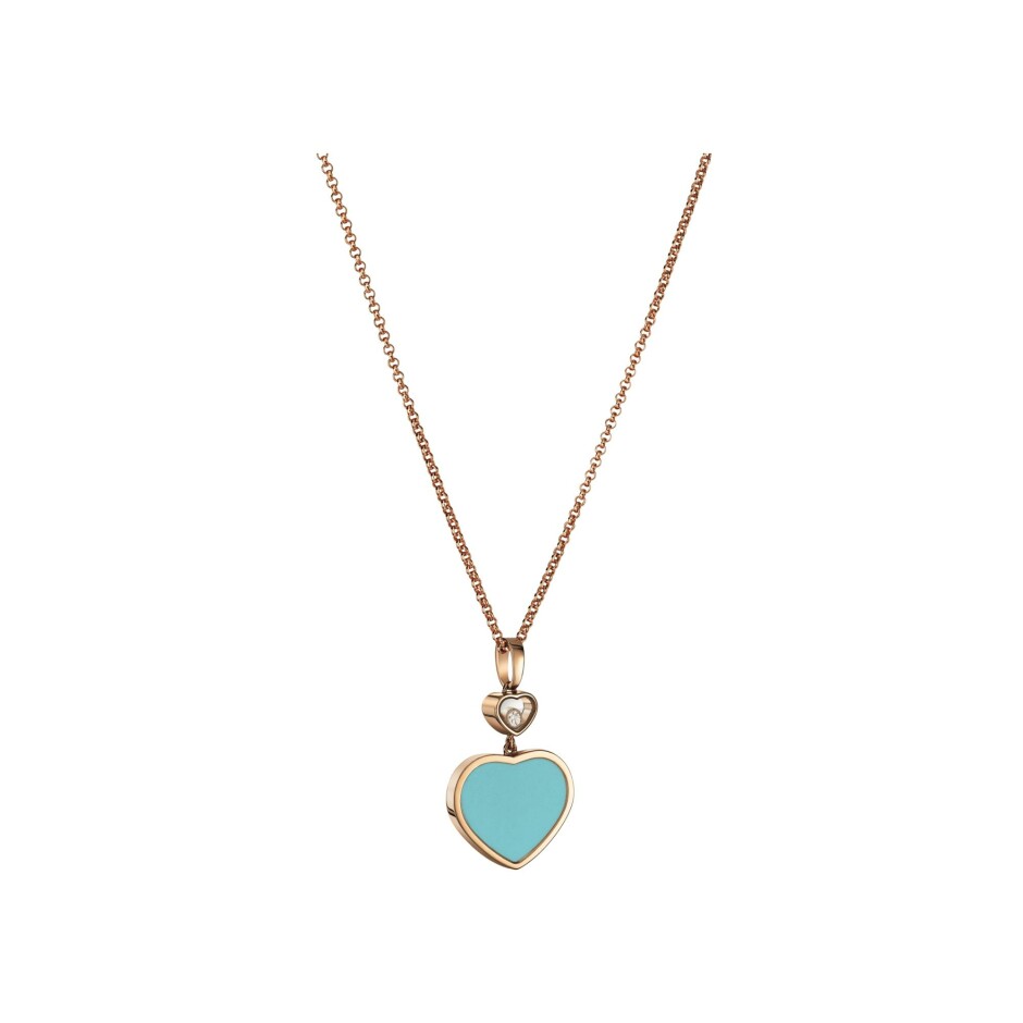 Pendentif Chopard Happy Hearts en or rose, diamant et turquoise