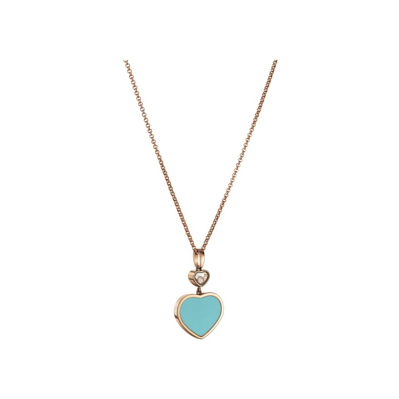 Pendentif Chopard Happy Hearts en or rose, diamant et turquoise