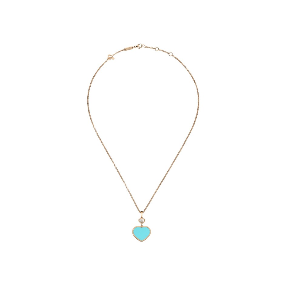 Pendentif Chopard Happy Hearts en or rose, diamant et turquoise