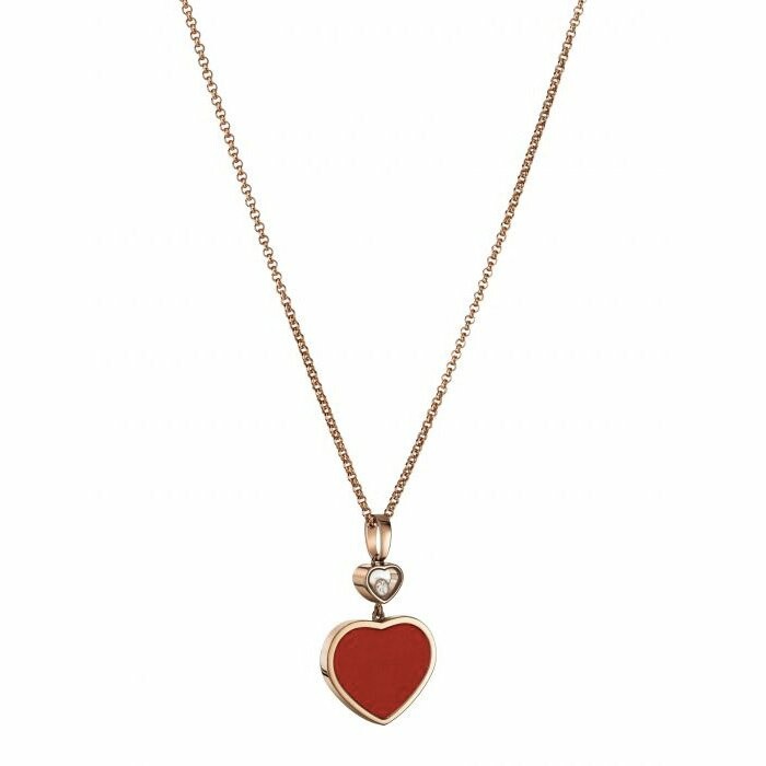 Chopard Happy Hearts pendant, rose gold, diamond, red stone