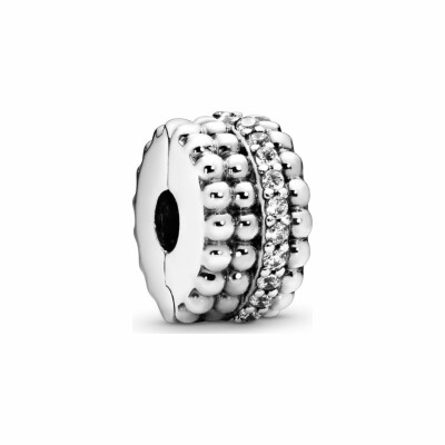 Charm Purely Pandora clip perlé en argent et oxyde de zirconium