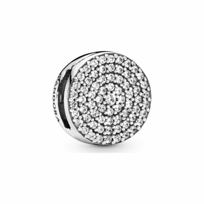 Charm Pandora Reflexions clip pavé rond en argent, silicone et oxyde de zirconium