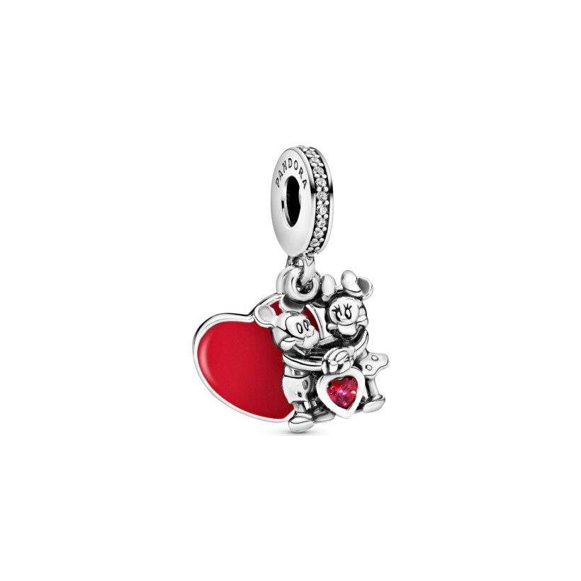 Charm Disney x Pandora Pendant Disney Mickey & Minnie Amour en argent, résine et oxyde de zirconium