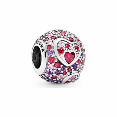 Charm Pandora People pavé cœurs asymétriques en argent et oxyde de zirconium et cristal