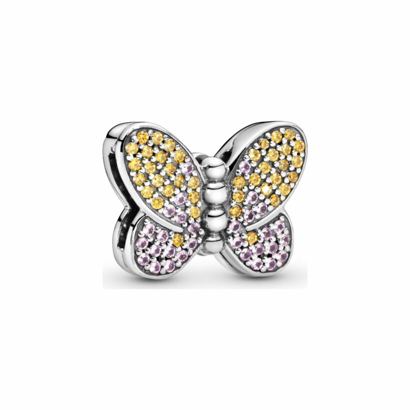 Charm Pandora Reflexions clip papillon pavé en argent et oxyde de zirconium et cristal