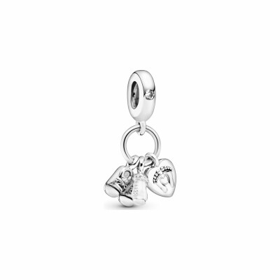 Charm Pandora People pendant biberon et chaussures bébé en argent et oxyde de zirconium