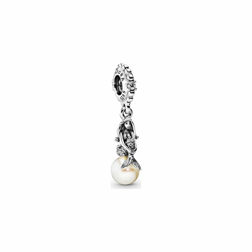 Charm Disney X Pandora Pendant Disney Ariel Lumineuse en argent et oxyde de zirconium, perle de culture d'eau douce
