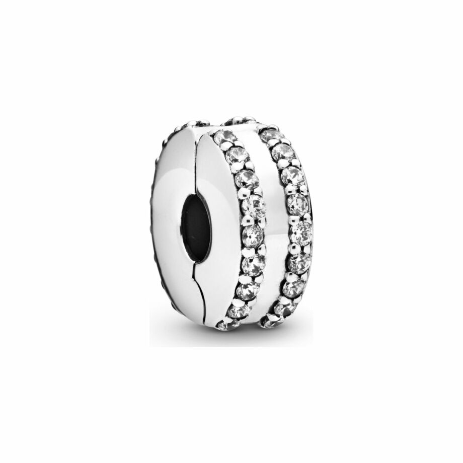 Charm Pandora Timeless clip pavé double rang en argent et oxyde de zirconium