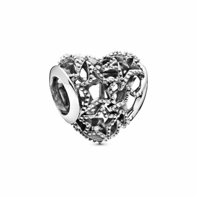 Charm Pandora Passions cœur ajouré et étoiles perlées en argent