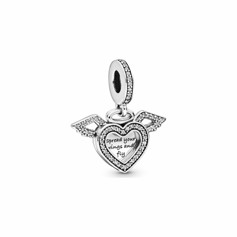 Charm Pandora Passions pendant cœur et ailes d'ange en argent et oxyde de zirconium